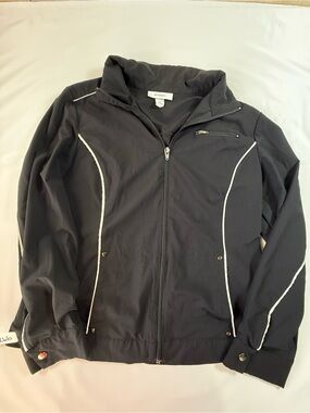 Y2K‎ Vintage Style Dressbarn Black Full Zip Track Jacket with White Piping